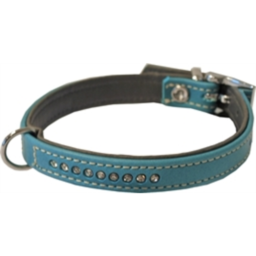 Junai.nl Hondenhalsband Nappa Met Strass Turquoise/Grijs 3 Junai.nl Hondenhalsband Nappa Met Strass Turquoise/Grijs